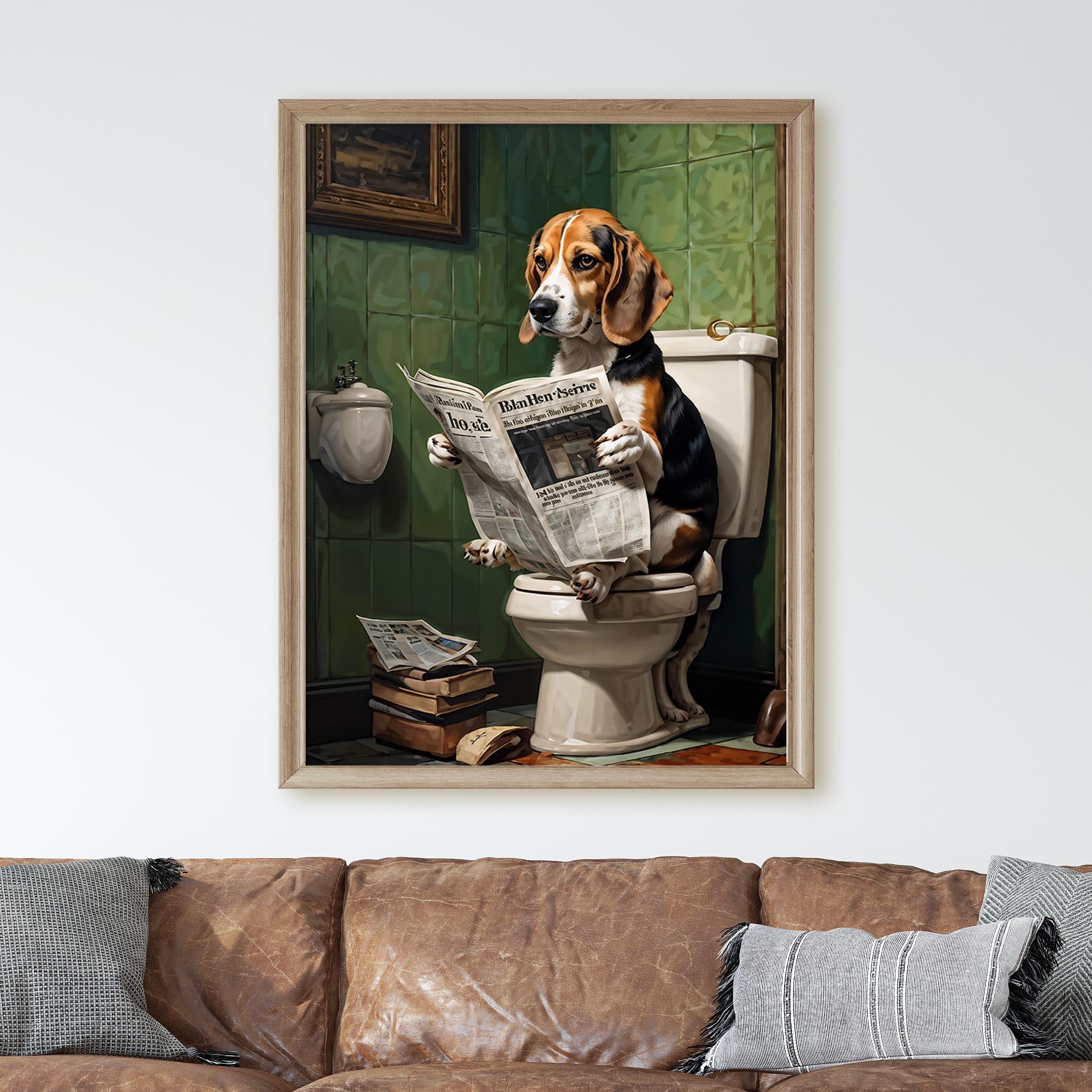 Beagle Reading A Newspaper On The Toilet - Image 3