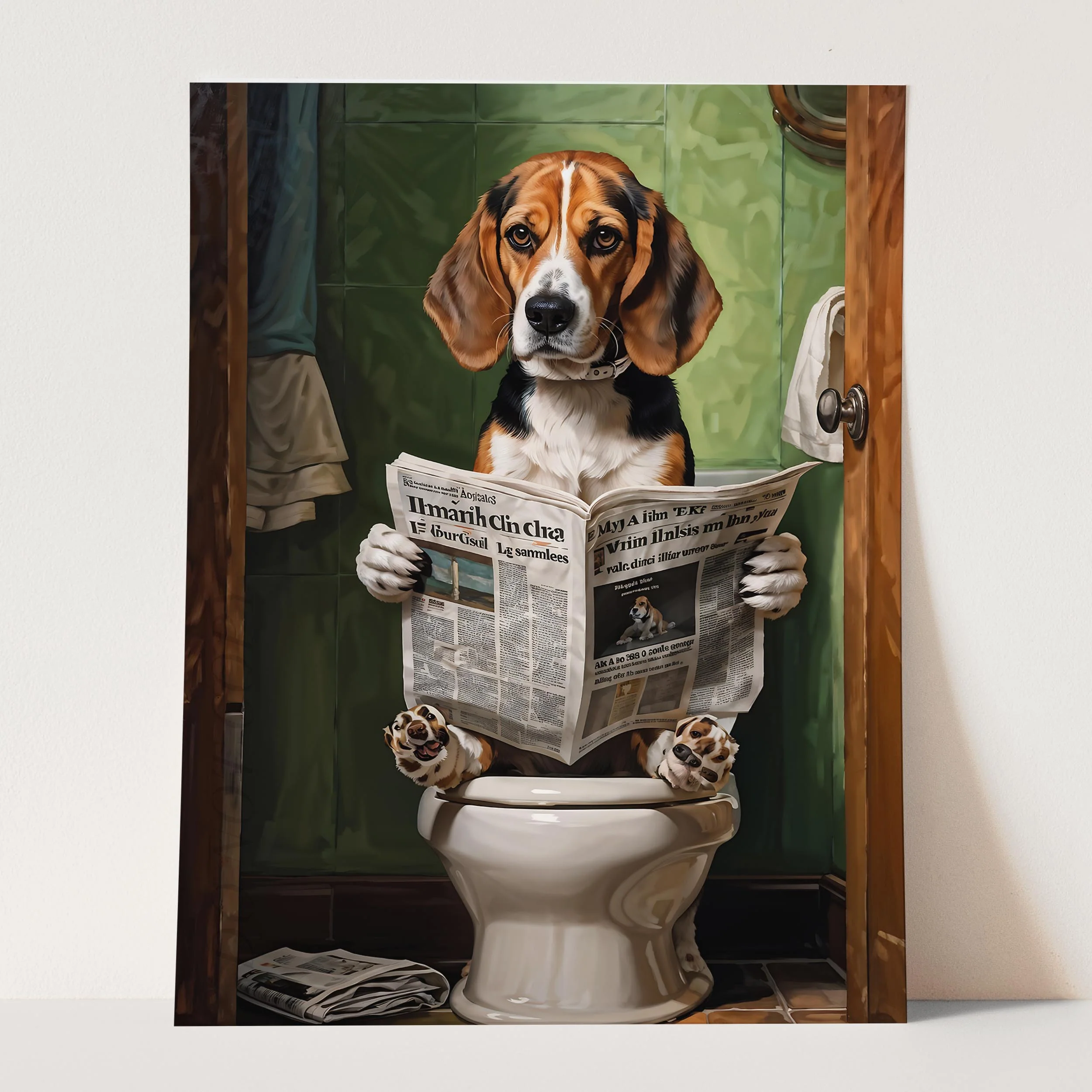 Beagle Reading the Newspaper On The Toilet - Image 5
