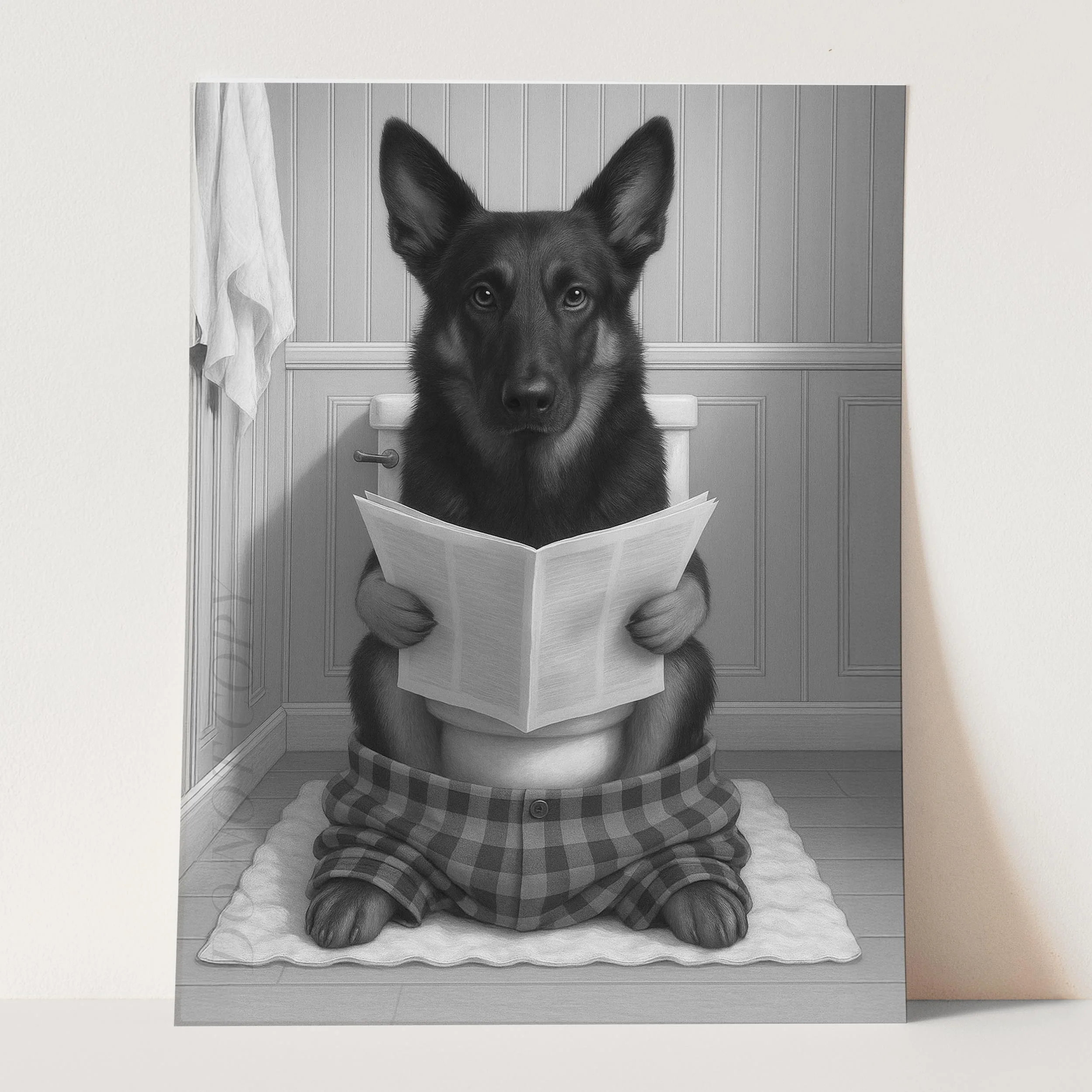 Belgian Shepherd Dog Reading The Newspaper On The Toilet - Image 3