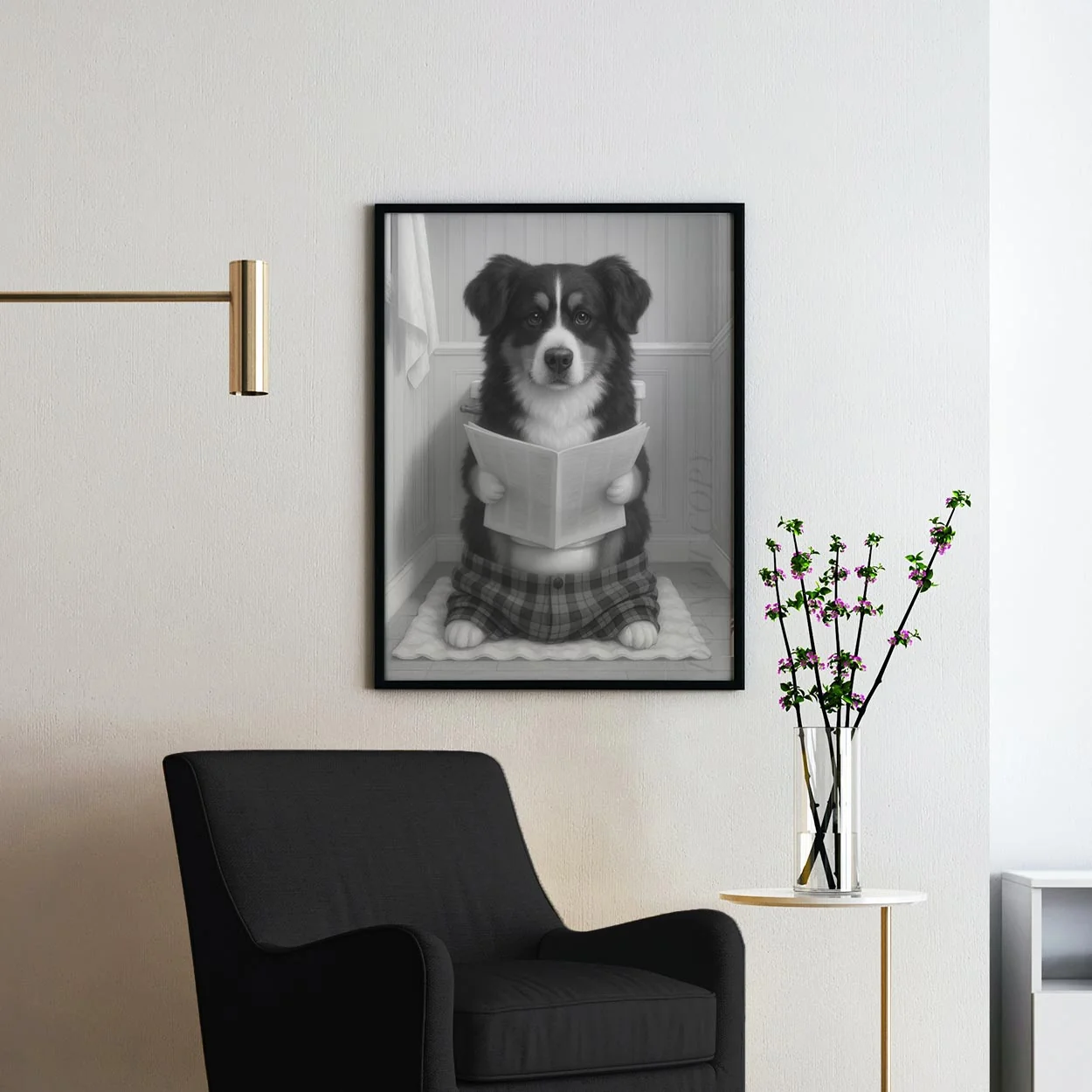 Bernese Mountain Dog Reading The Newspaper On The Toilet - Image 2