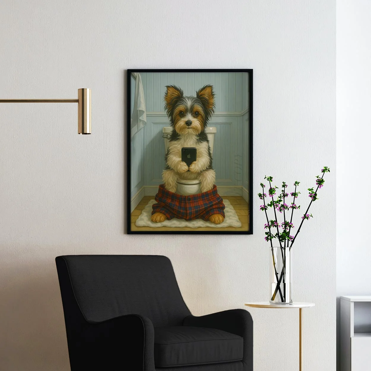 Biewer Terrier Dog On The Phone On The Toilet - Image 2