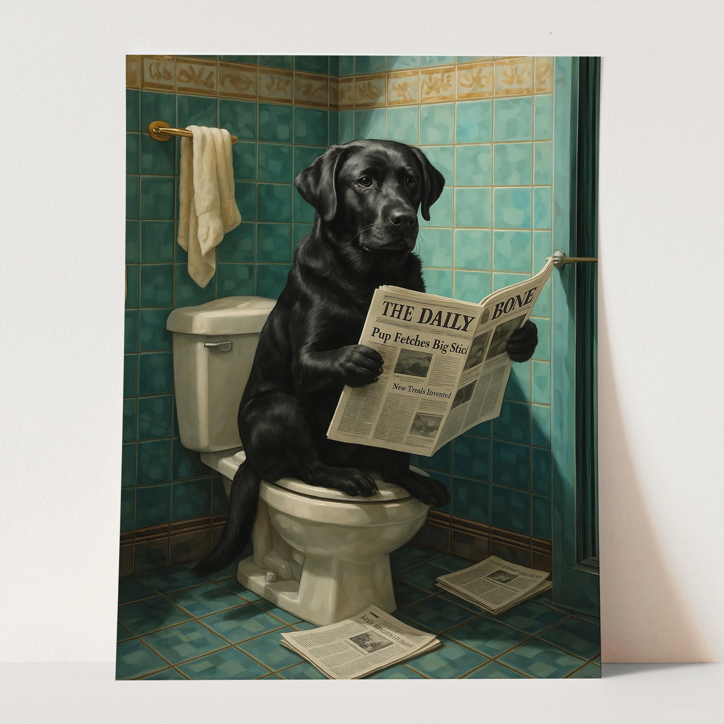Black Lab On The Toilet Reading The Newspaper - Image 3