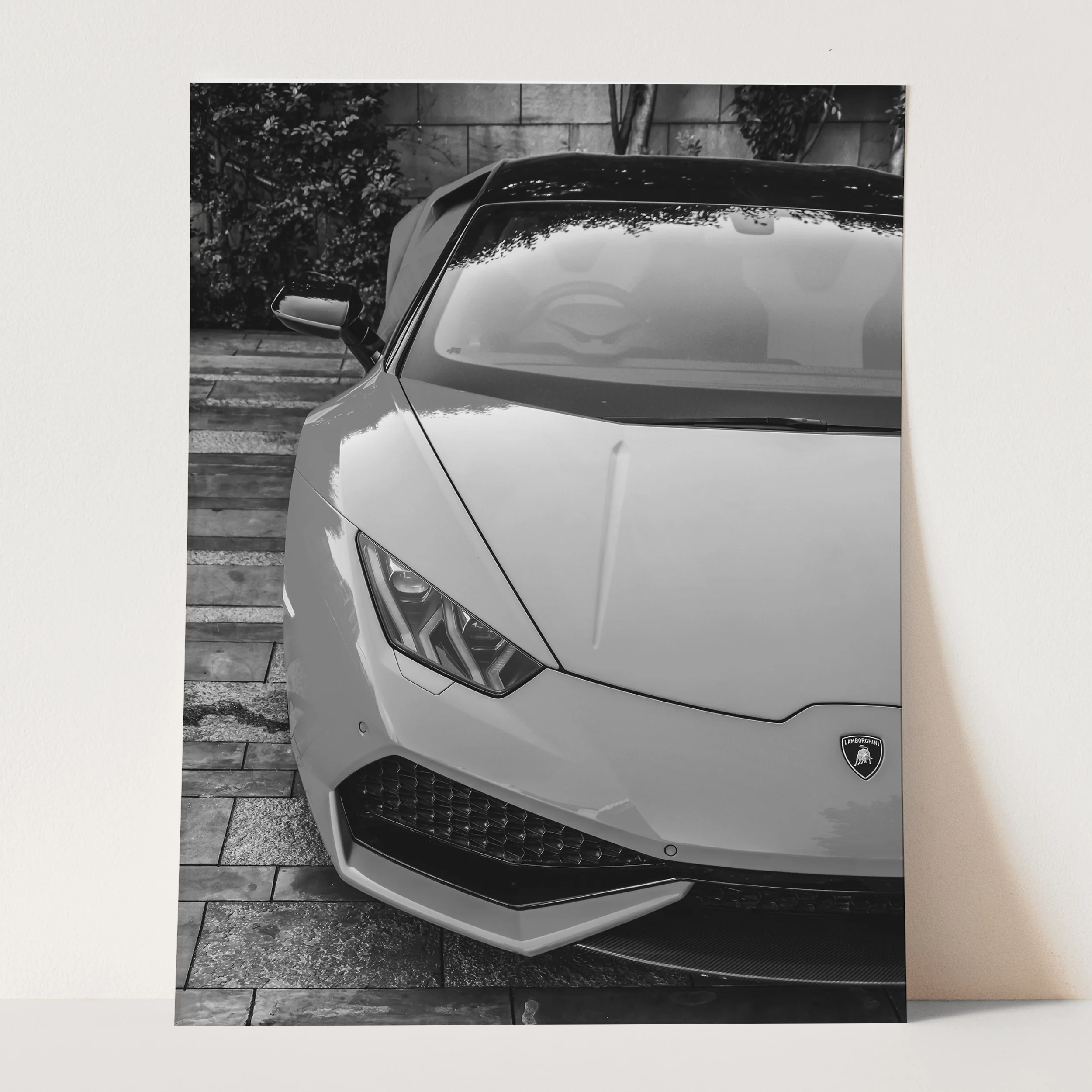 Black & White Lamborghini Close Up Front - Image 3