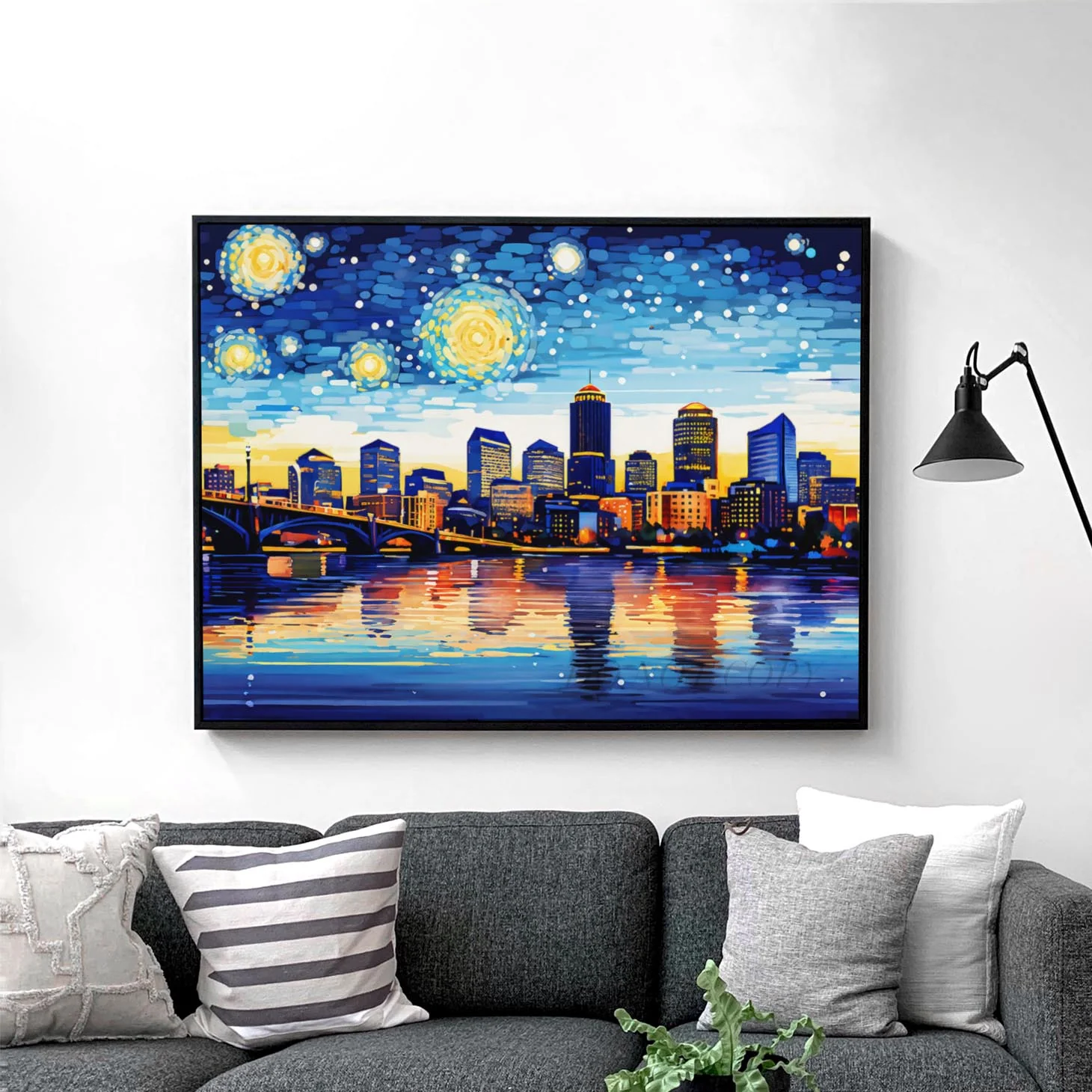 Boston City Skyline as Van Gogh Starry Night - Image 3