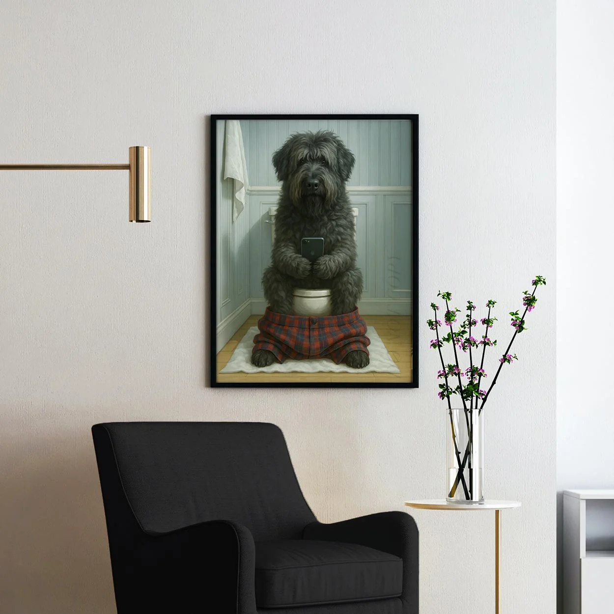 Bouvier des Flandres Dog On The Phone On The Toilet - Image 2
