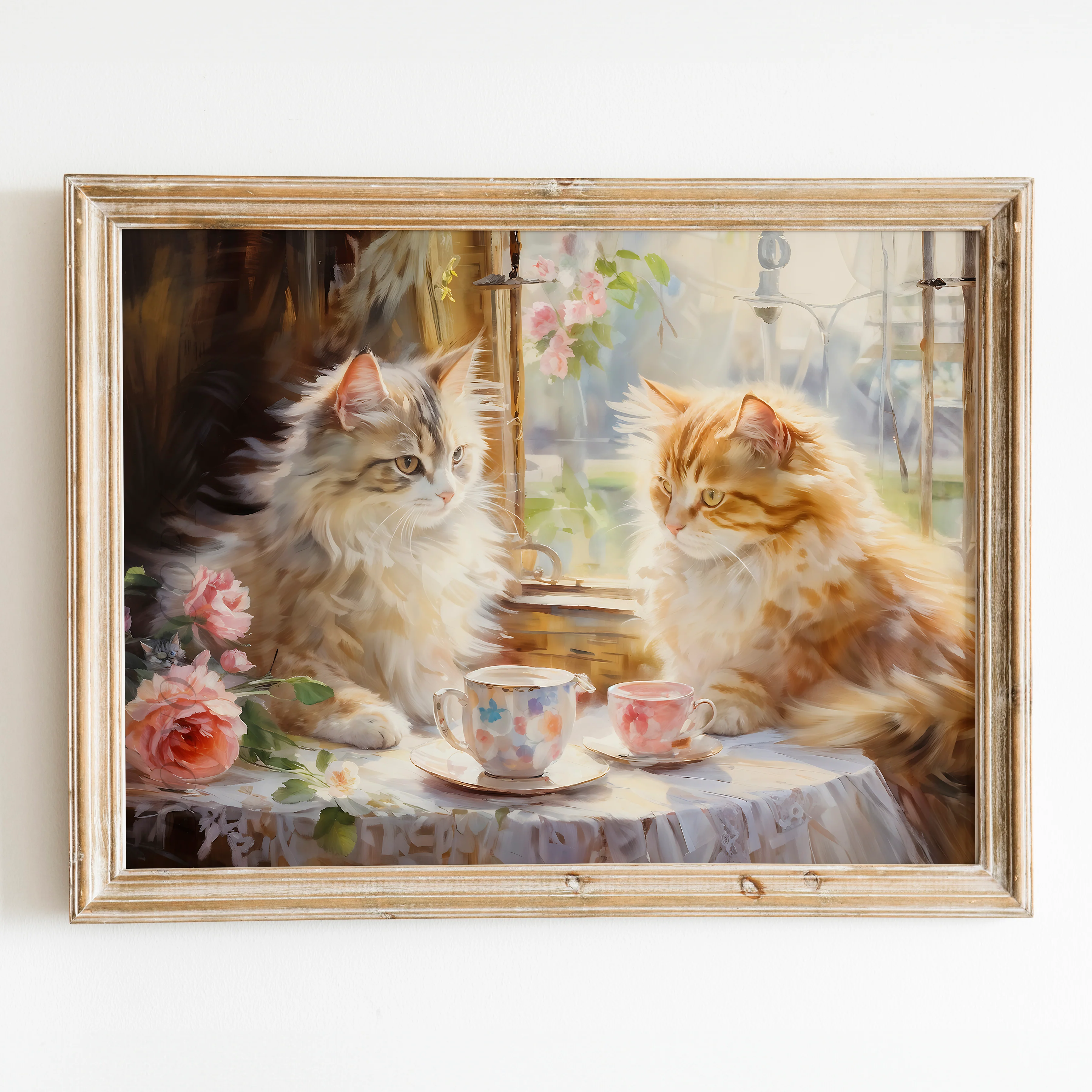 Cats Having Tea - Impressionist Style