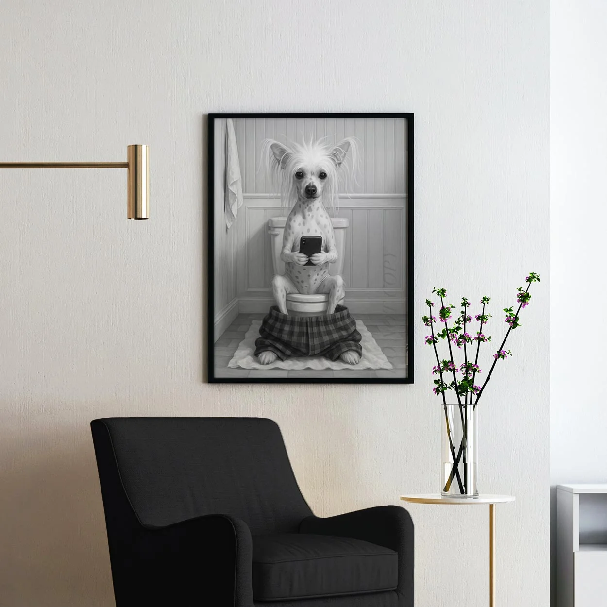 Chinese Crested Dog On The Phone On The Toilet - Image 2