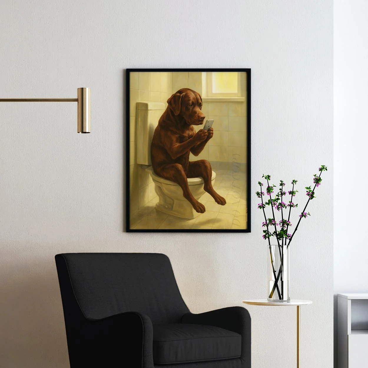 Chocolate Lab Dog On The Phone On The Toilet - Image 2