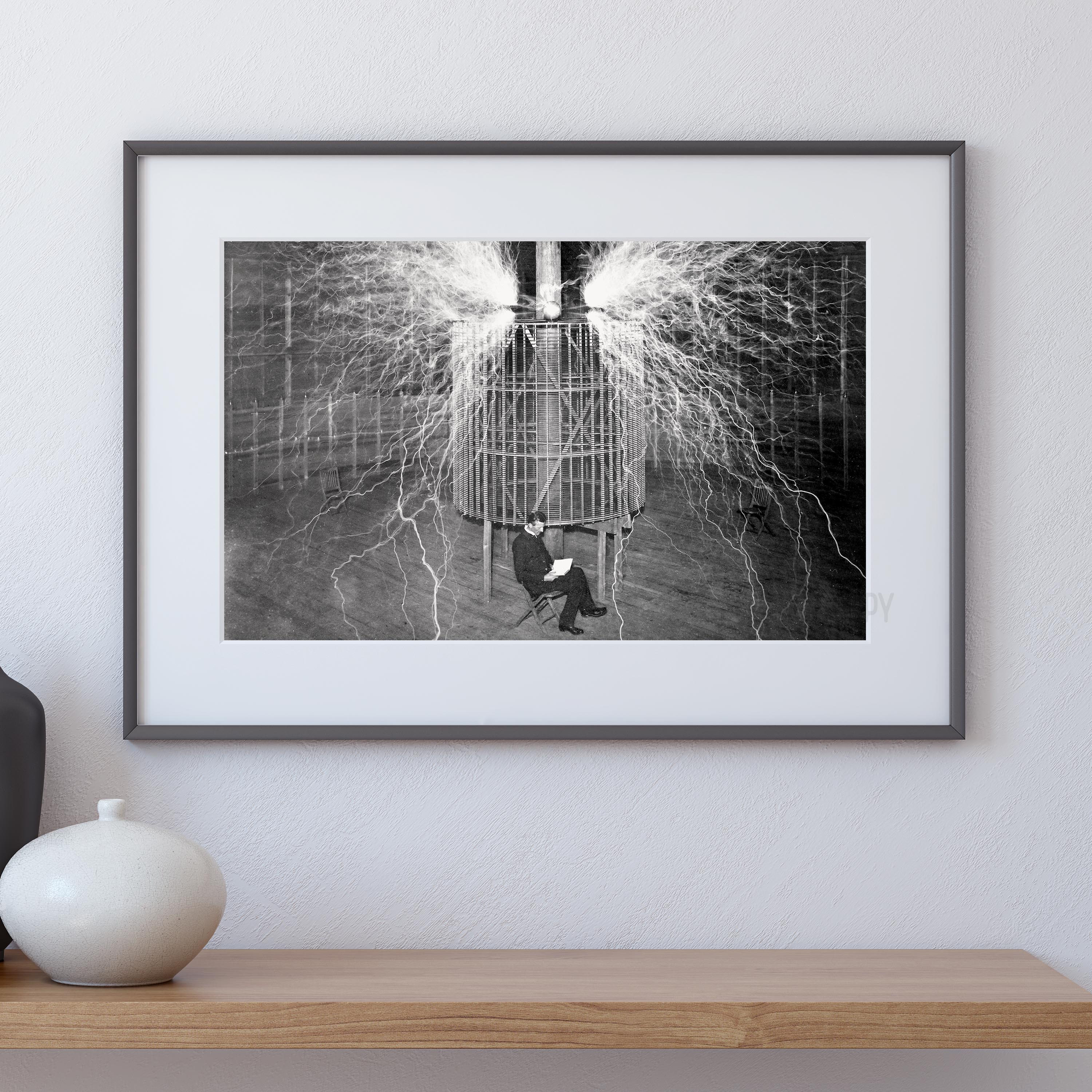 Nikola Tesla Reading With Electric Generator - Image 4