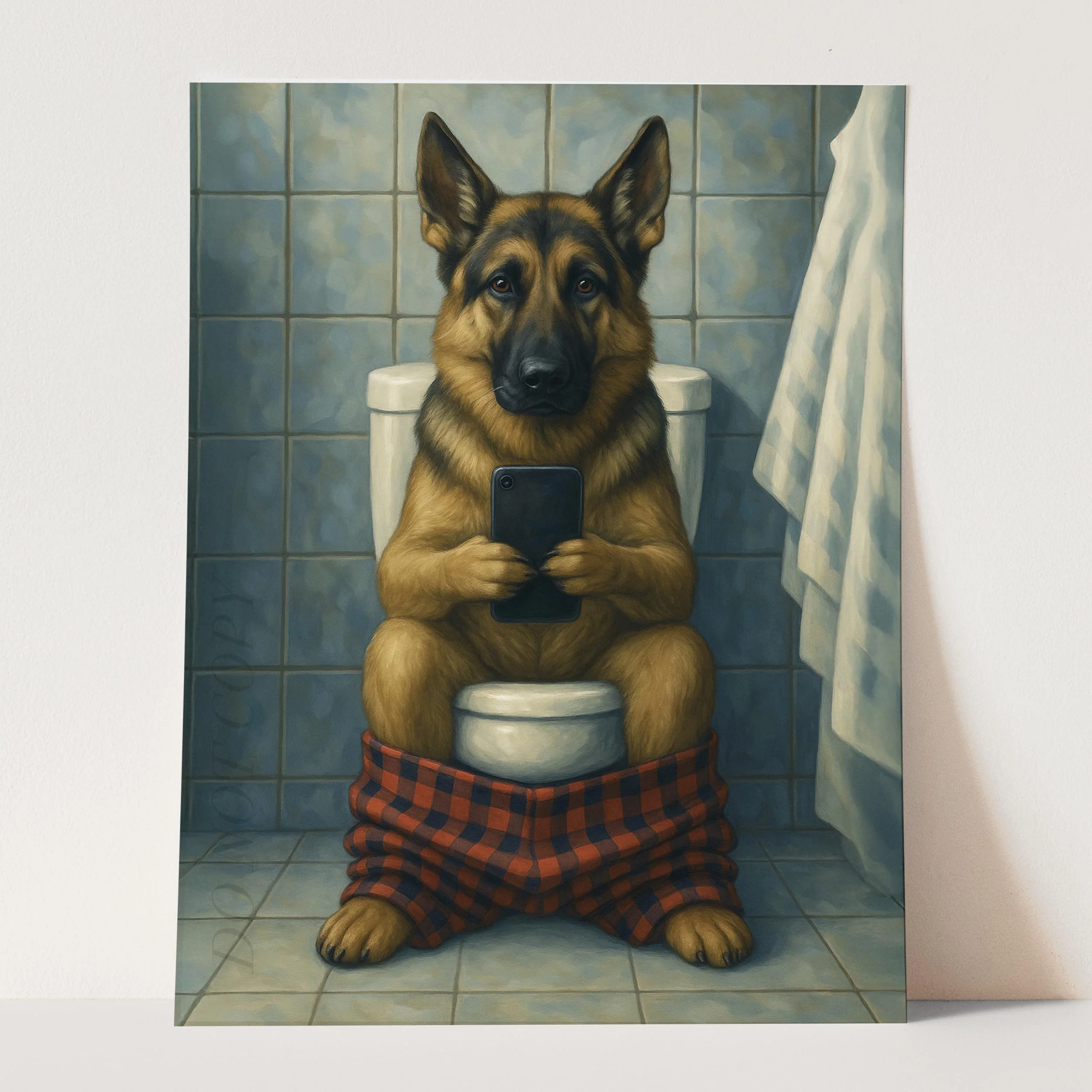 German Shepherd Dog On The Phone On The Toilet - Image 3