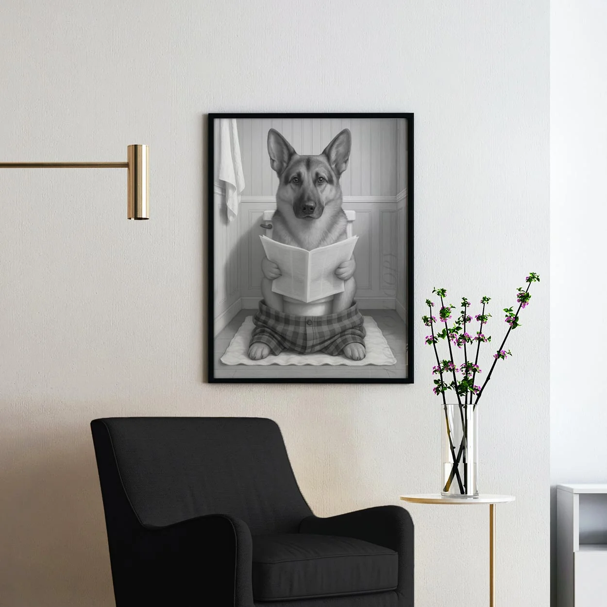 German Shepherd Dog Reading The Newspaper On The Toilet - Image 2
