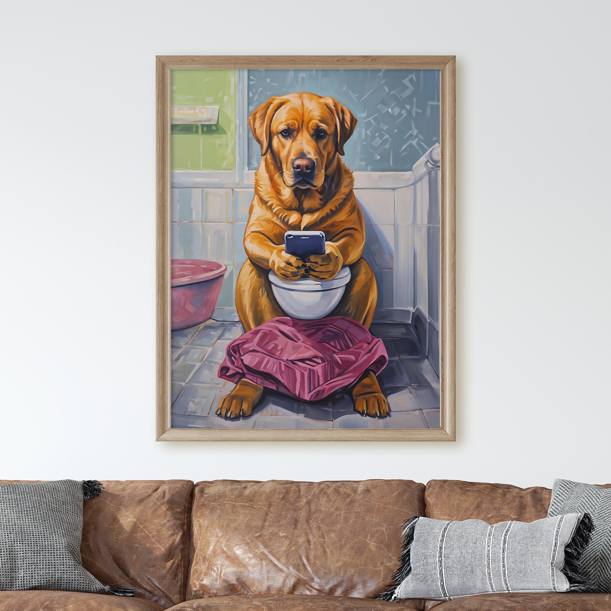 Golden Labrador Retriever on the Phone on the Toilet - Image 3