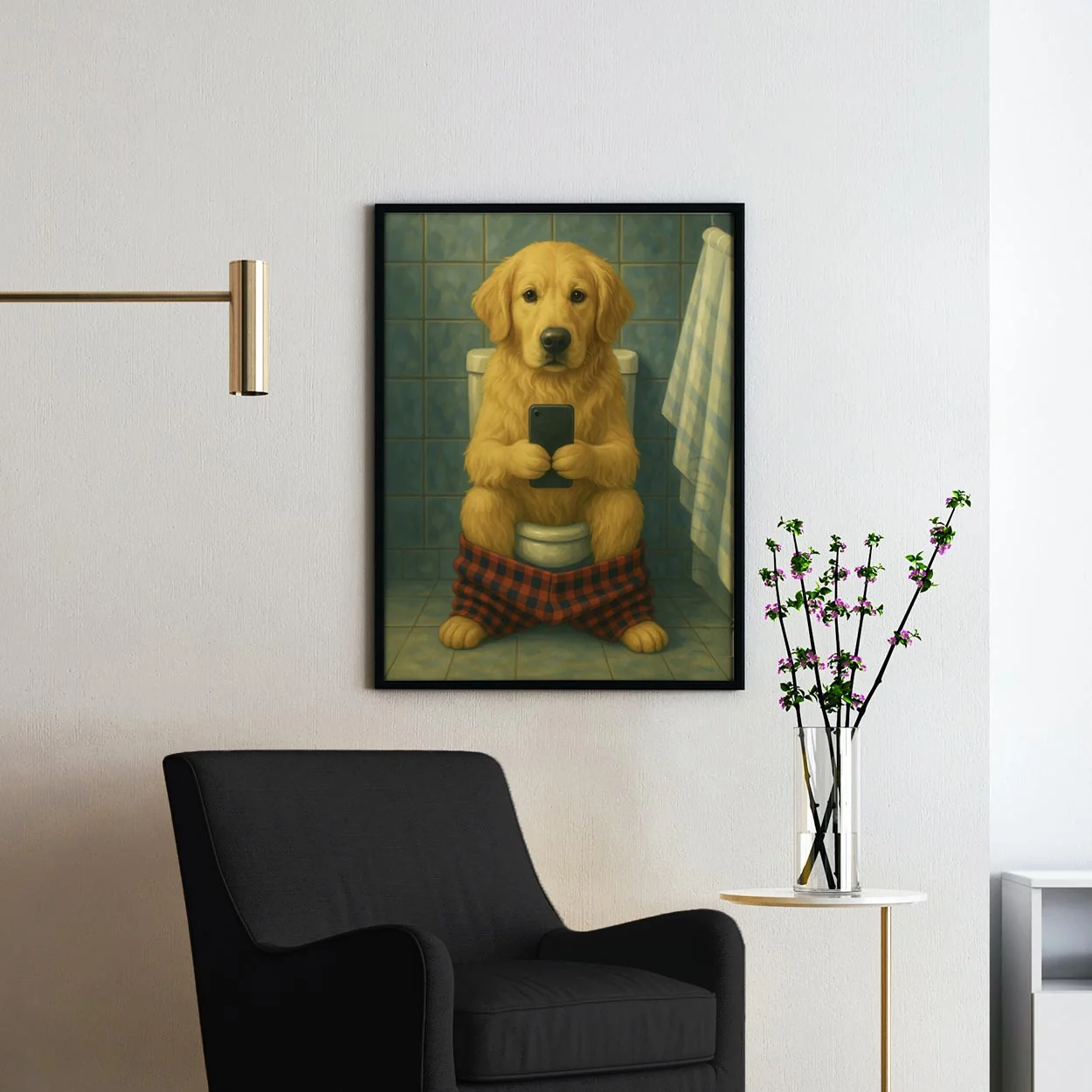Golden Retriever Dog On The Phone On The Toilet - Image 2