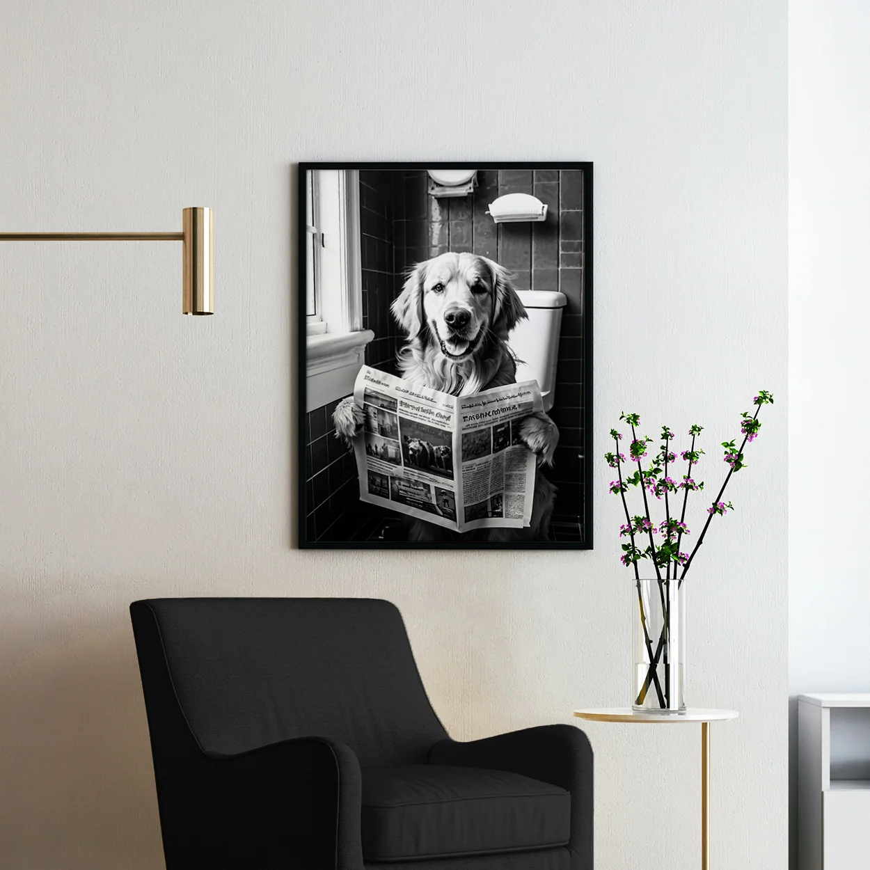 Golden Retriever Reading Newspaper On Toilet - Image 2