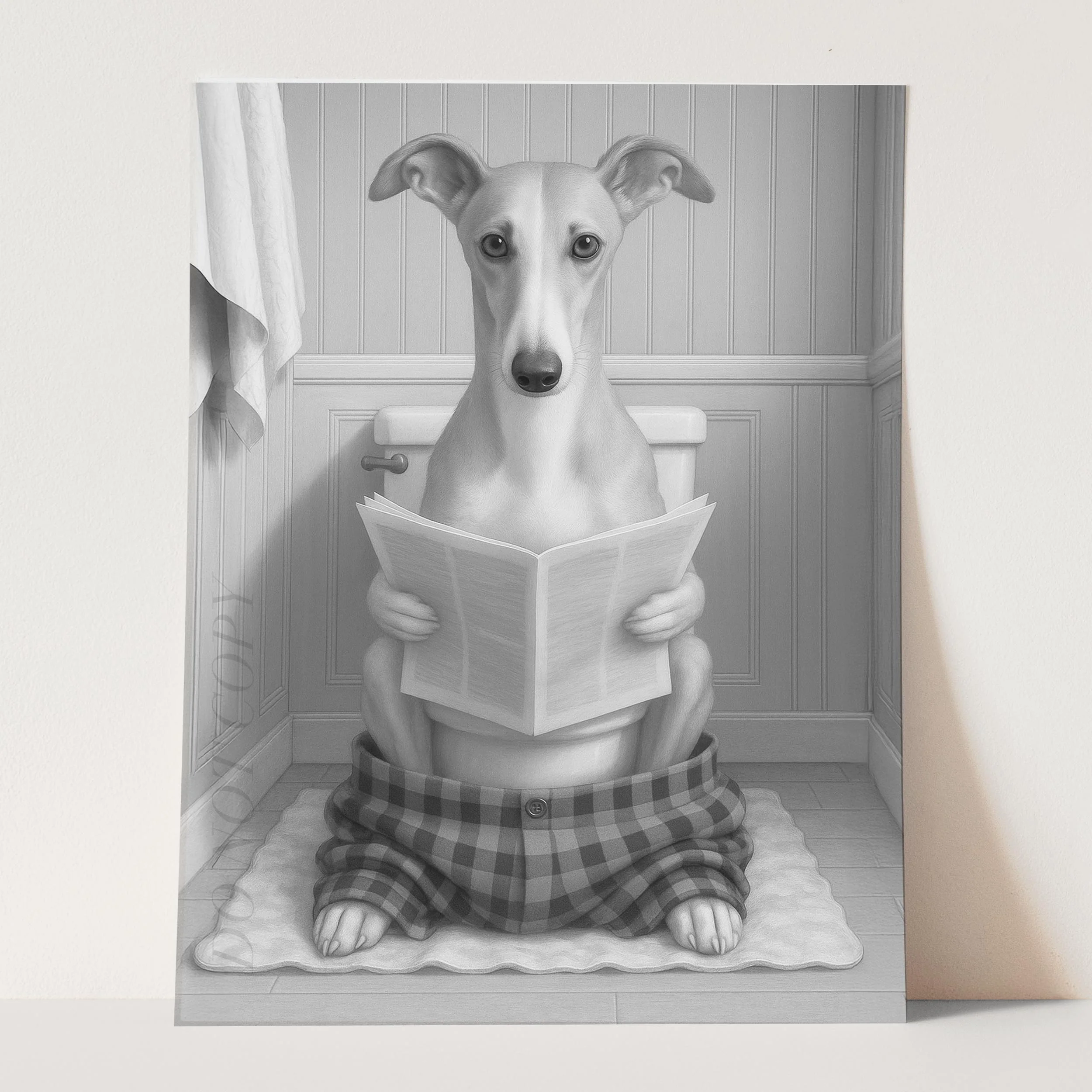 Greyhound Dog Reading The Newspaper On The Toilet - Image 3