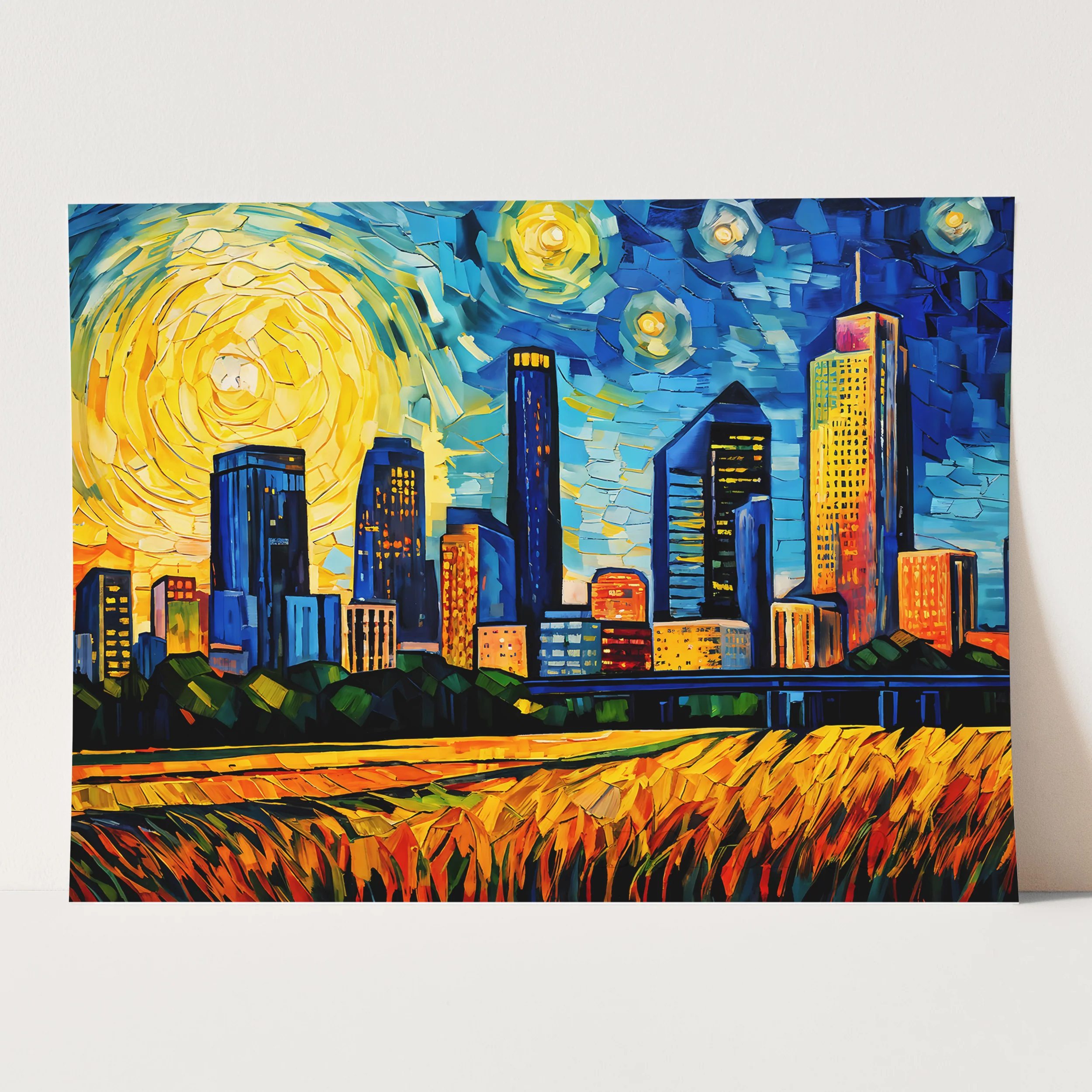 Houston Texas Skyline Van Gogh Starry Night - Image 3