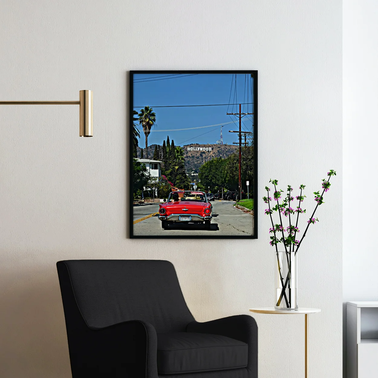 Red Convertible with Hollywood Sign - Image 2
