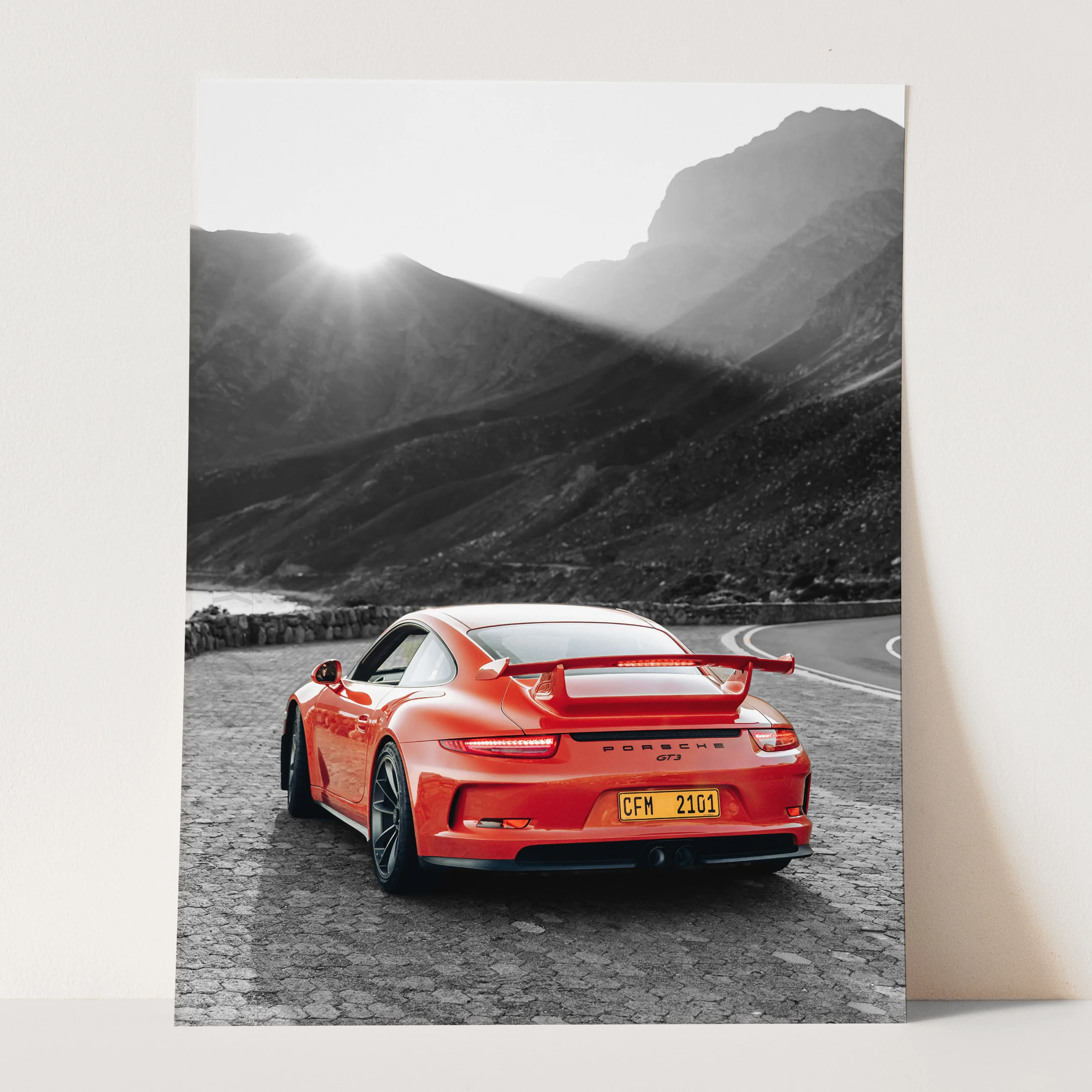 Red Porsche GT3 Landscape Black & White - Image 3