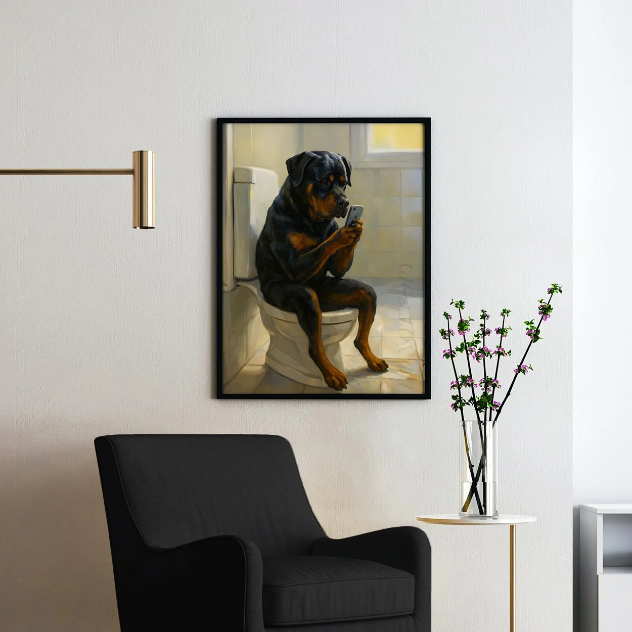 Rottweiler Dog On The Phone On The Toilet - Image 2