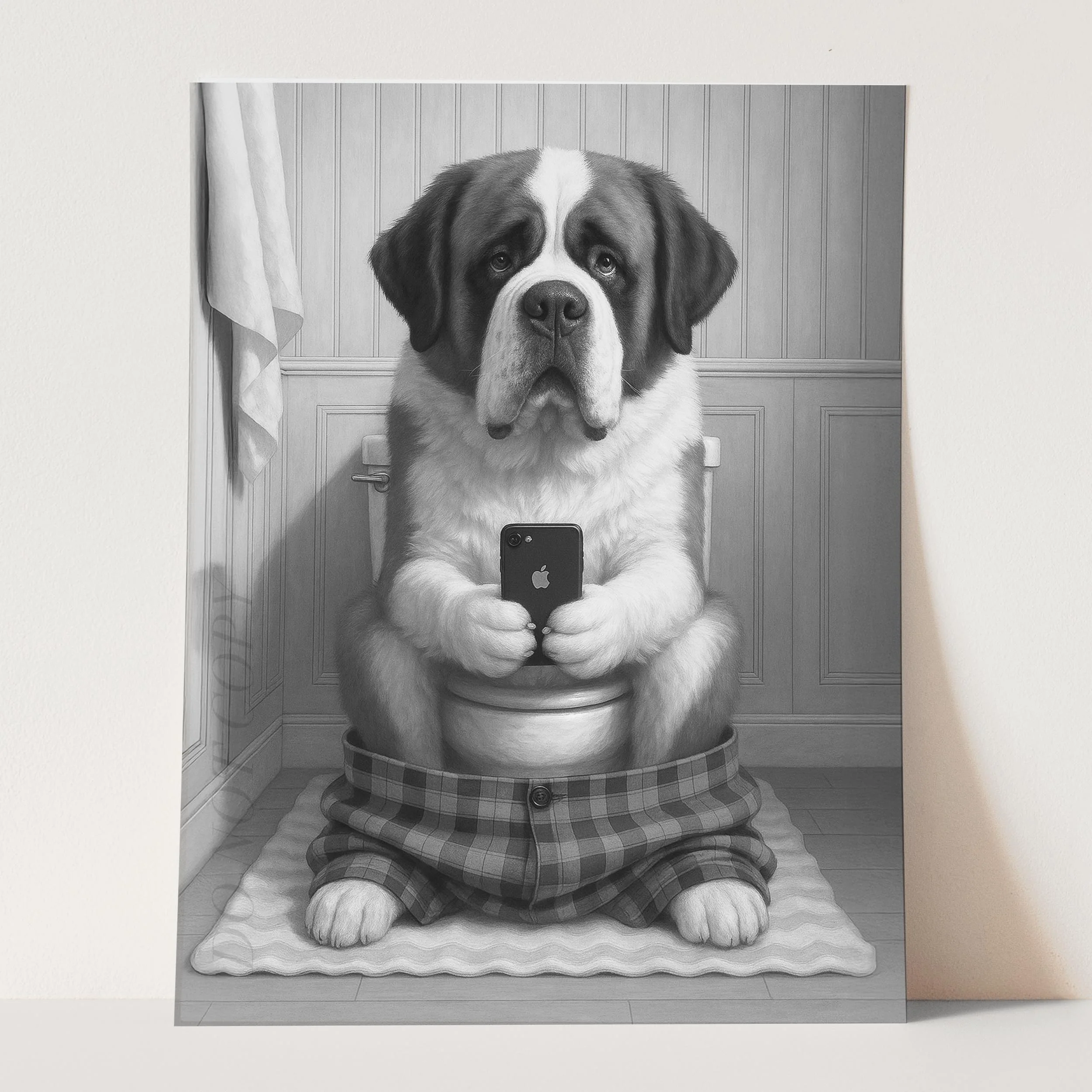 Saint Bernard Dog On The Phone On The Toilet - Image 3