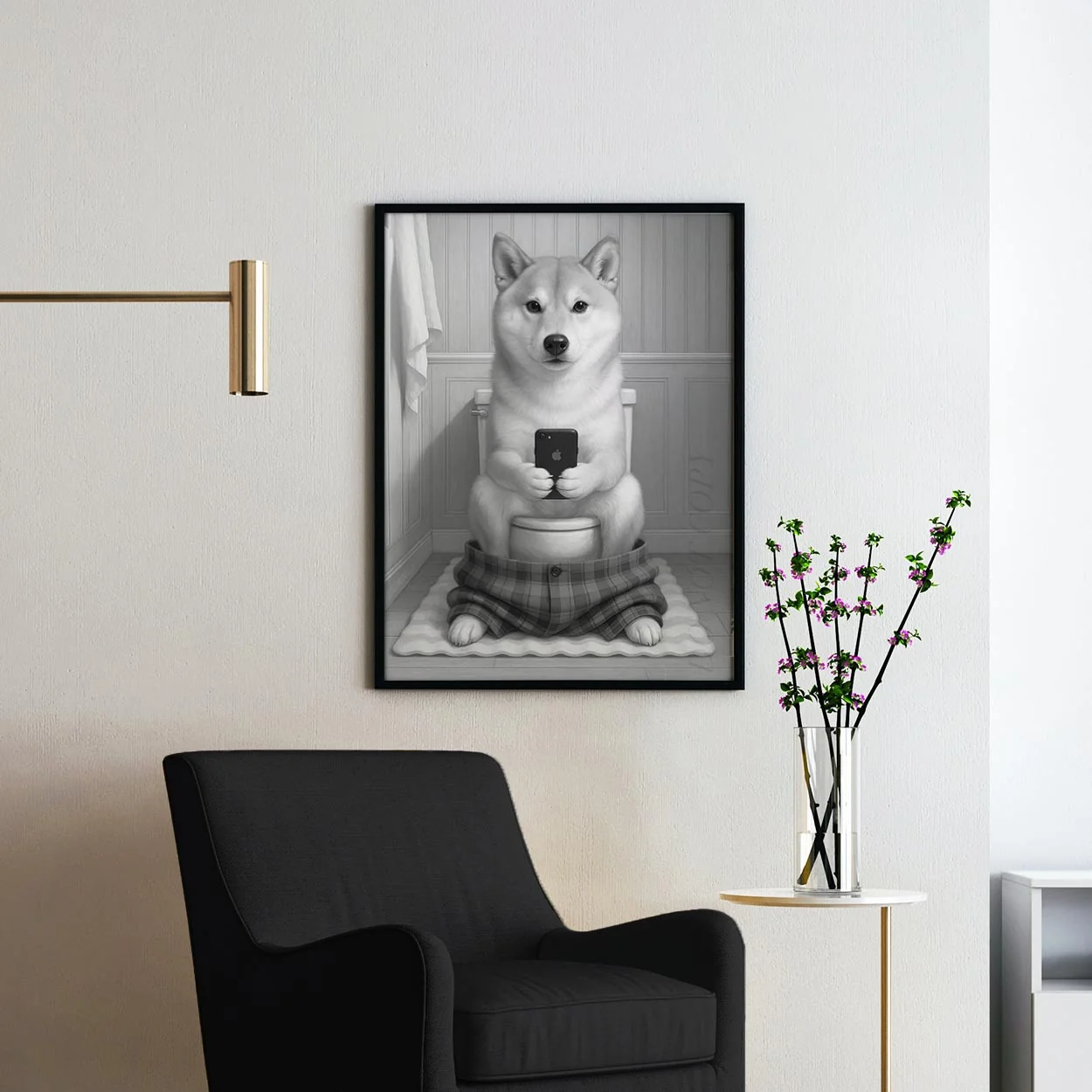 Shiba Inu Dog On The Phone On The Toilet - Image 2