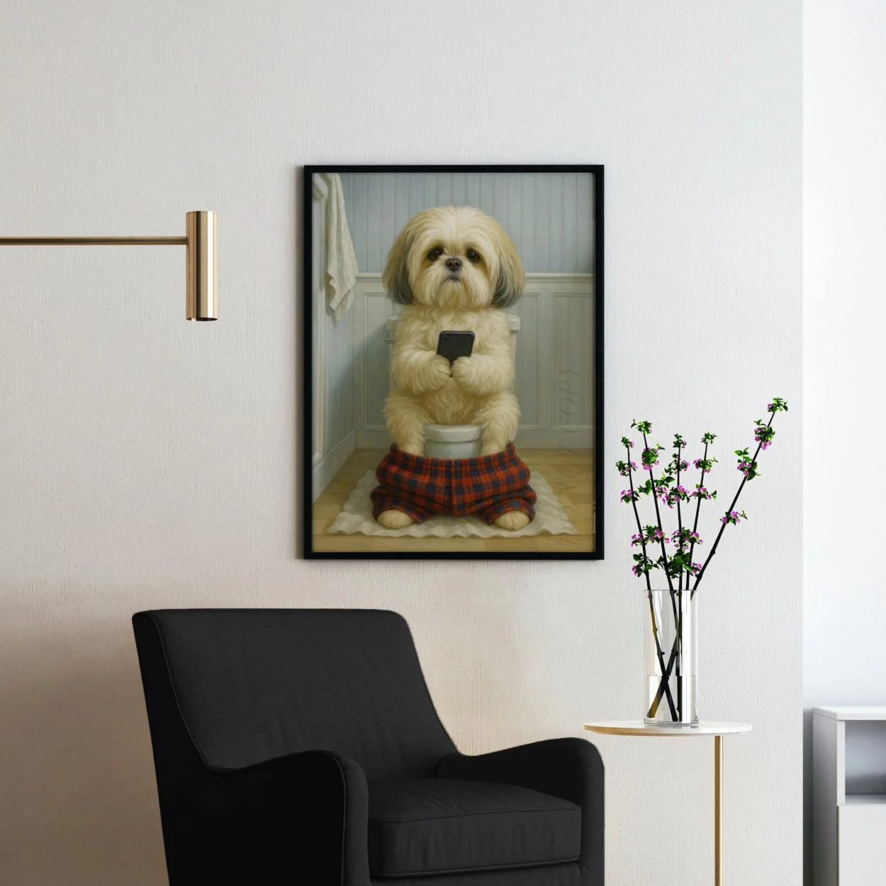 Shih Tzu Dog On The Phone On The Toilet - Image 2