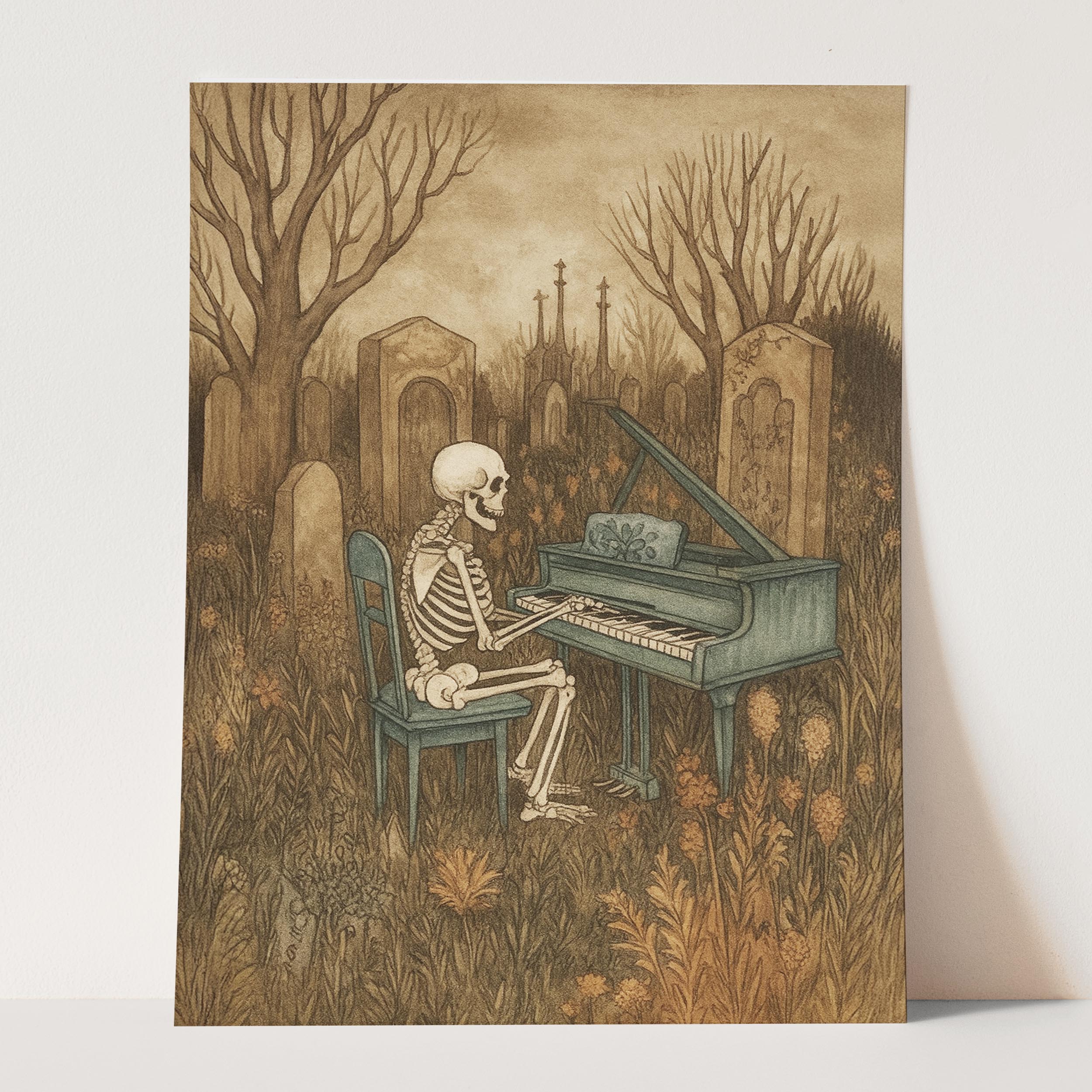 Skeleton Playing The Piano In A Graveyard - Image 3