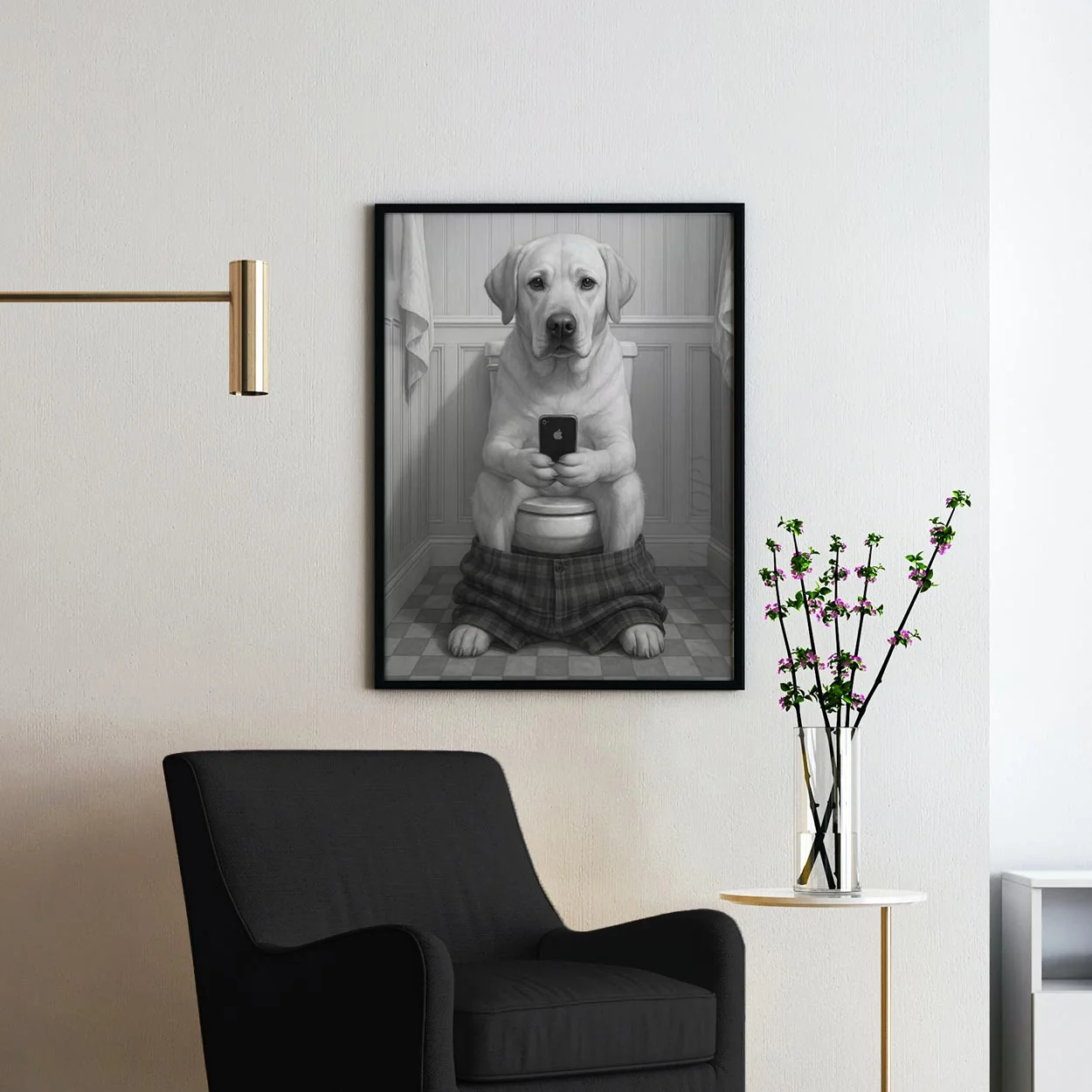 Yellow Labrador Retriever Dog On The Phone On The Toilet - Image 2