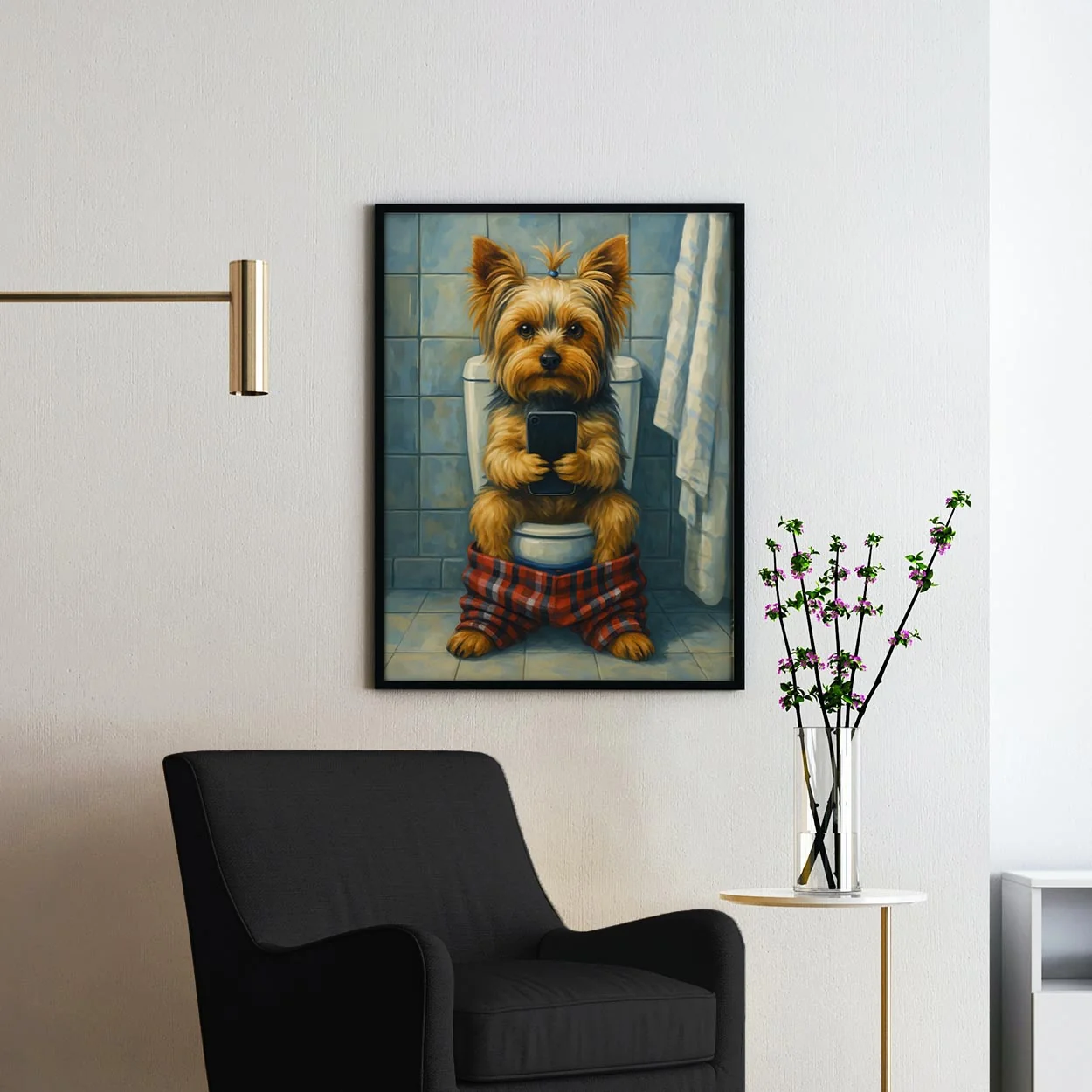 Yorkshire Terrier On The Phone On The Toilet - Image 2