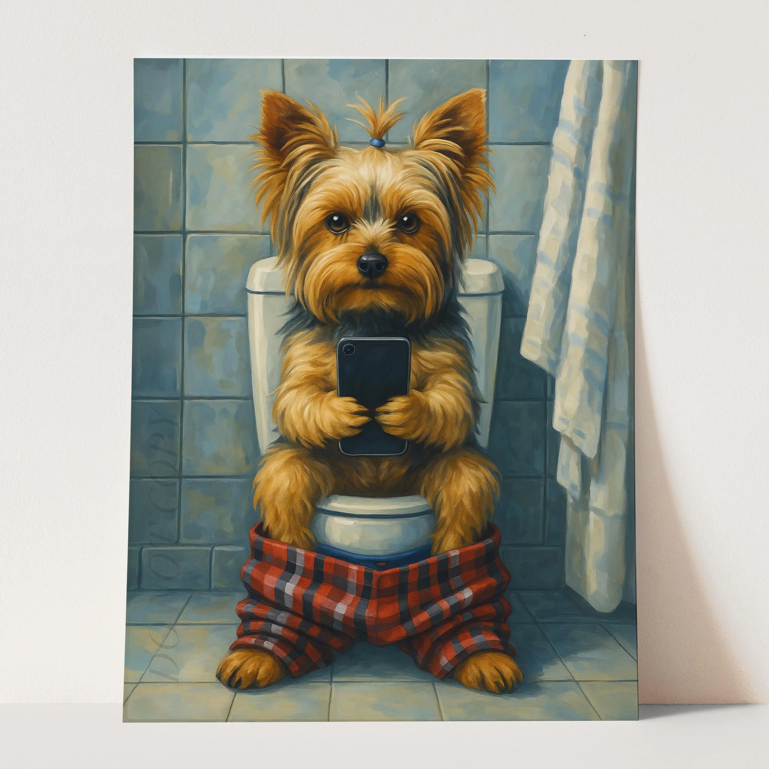 Yorkshire Terrier On The Phone On The Toilet - Image 3